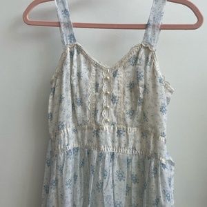 Vintage Gunne Sax Light Blue Floral Maxi Dress